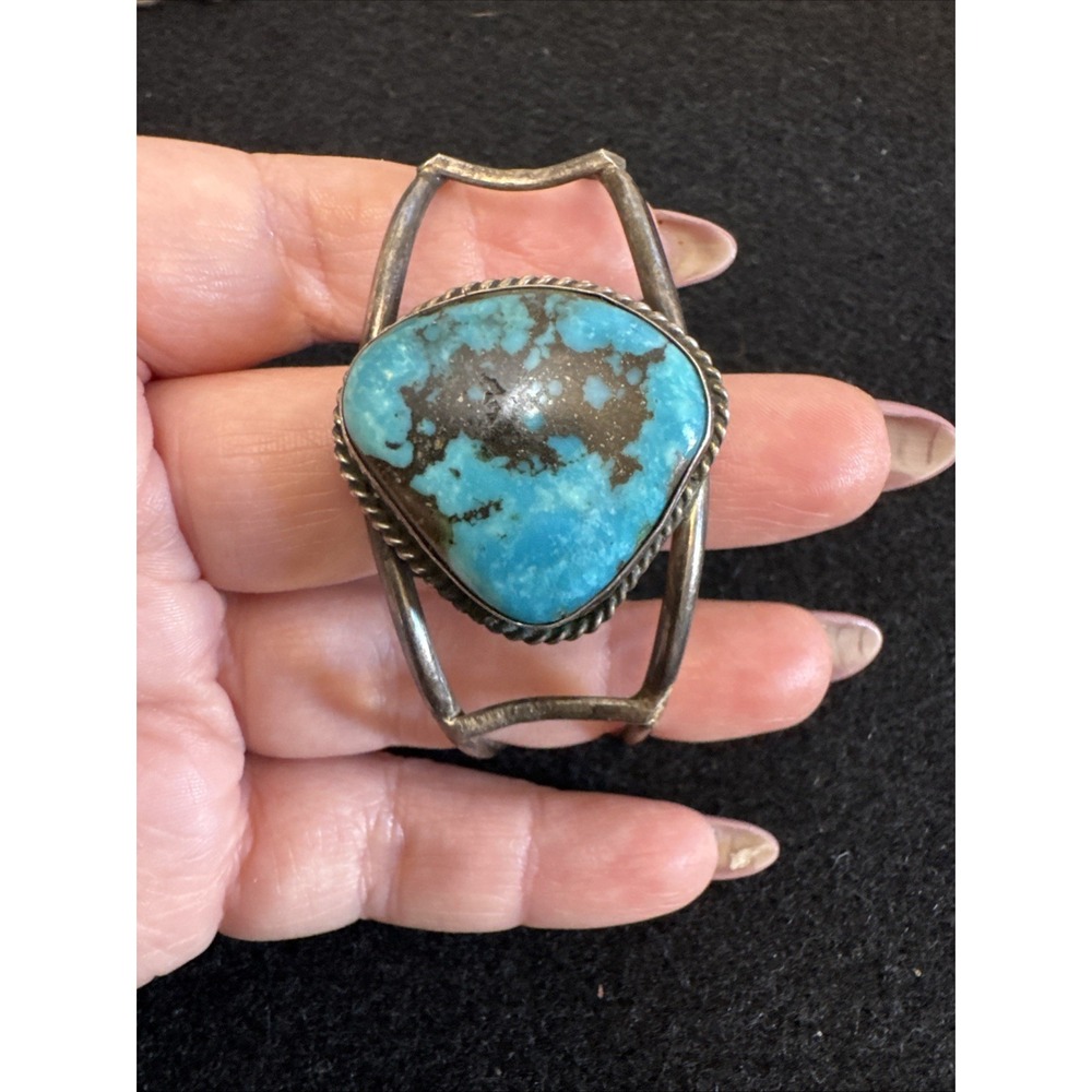 Vintage Navajo sterling silver split shank Large turquoise cuff bracelet
